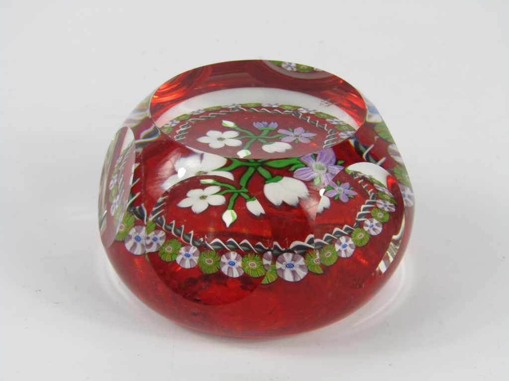 Appraisal: A Perthshire faceted paperweight Bouquet date case for bears label