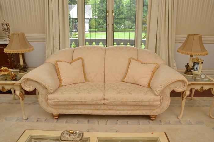 Appraisal: DESIGN FURNITURE SEATER COUCH UPHOLSTERED IN A GOLD BROCADE