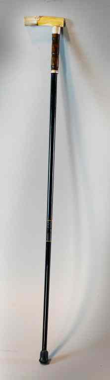 Appraisal: Sterling Ivory And Horn Mounted CaneA unique cane with an