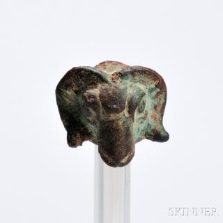 Appraisal: Miniature Bronze Archaic Ram Head Miniature Bronze Archaic Ram Head