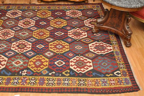 Appraisal: SHIRVAN KELIM CARPET antique Traces of wear x cm