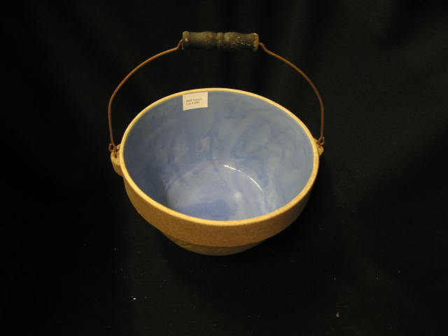 Appraisal: Crockery Mixing Bowl blue interior swing handle