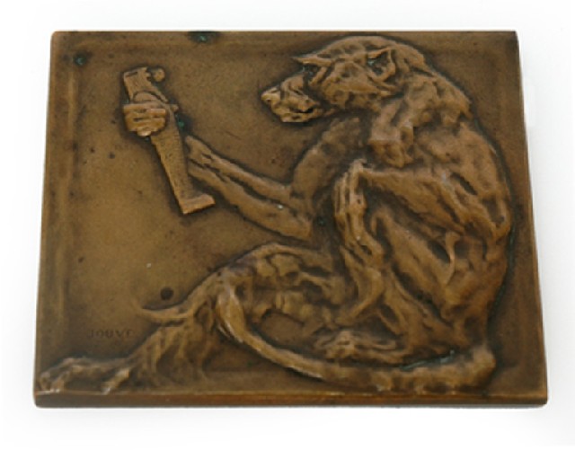 Appraisal: PAUL JOUVE - A rectangular bronze plaque moulded with a