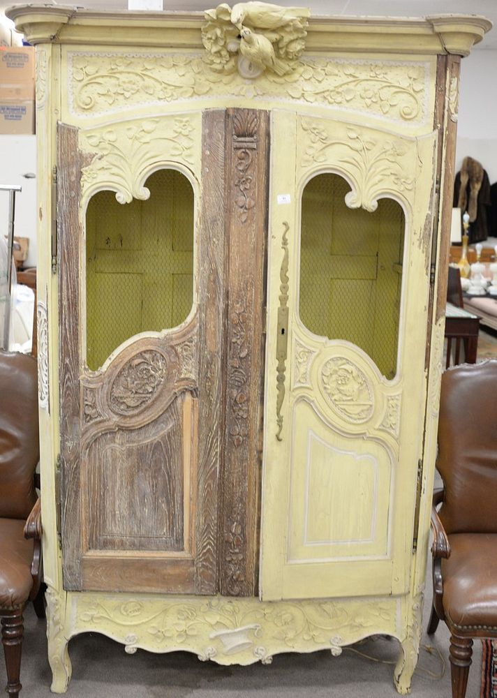 Appraisal: Louis XV oak armoire yellow paint and partially stripped now