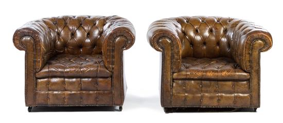 Appraisal: Sale Lot A Pair of Leather Upholstered Chesterfield Club Chairs