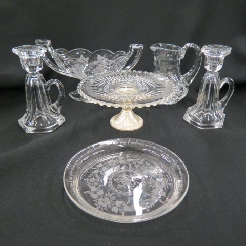 Appraisal: pcs Glassware sterling base compote chambersticks creamer pedestal dish and