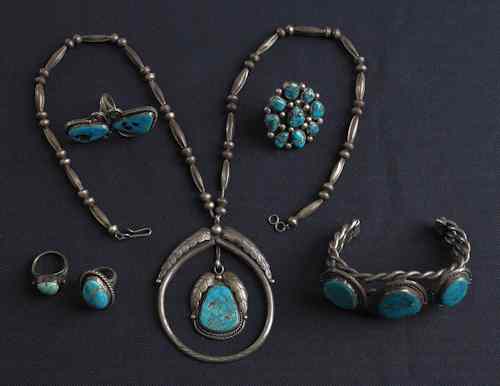 Appraisal: Group of Navajo sterling turquoise jewelry to include a necklace