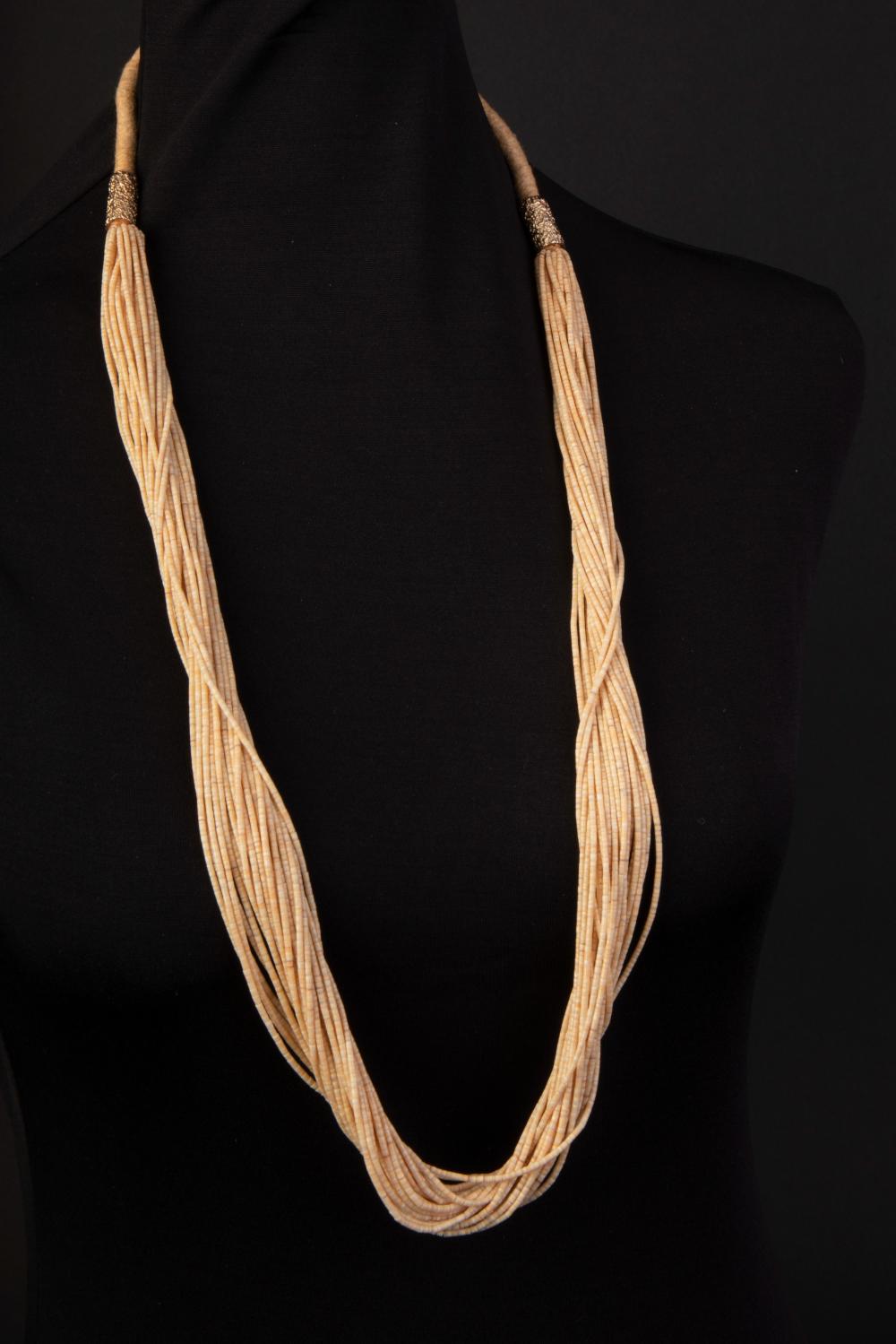 Appraisal: ATTRIB CHARLES LOLOMA THIRTY STRAND HEISHI NECKLACE WITH GOLD ACCENTS