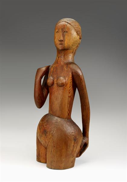 Appraisal: LOUISE KRUGER american b FEMALE FIGURE Carved wood in cm