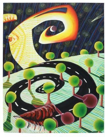 Appraisal: Unframed oil on stretched canvas painting Spiral Road signed lower