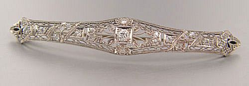 Appraisal: ANTIQUE K WHITE GOLD AND DIAMOND FILIGREE BAR PIN CA