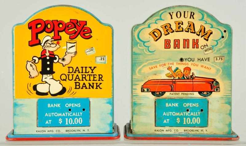 Appraisal: Lot of Tin Vending Banks Description Includes Popeye and Your