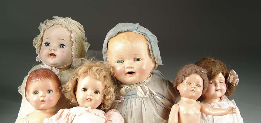 Appraisal: LOT OF SIX COMPOSITION DOLLS Ranging in sizes from to