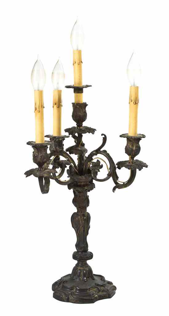 Appraisal: A Louis XV Style Gilt Metal Four-Light Candelabrum the baluster