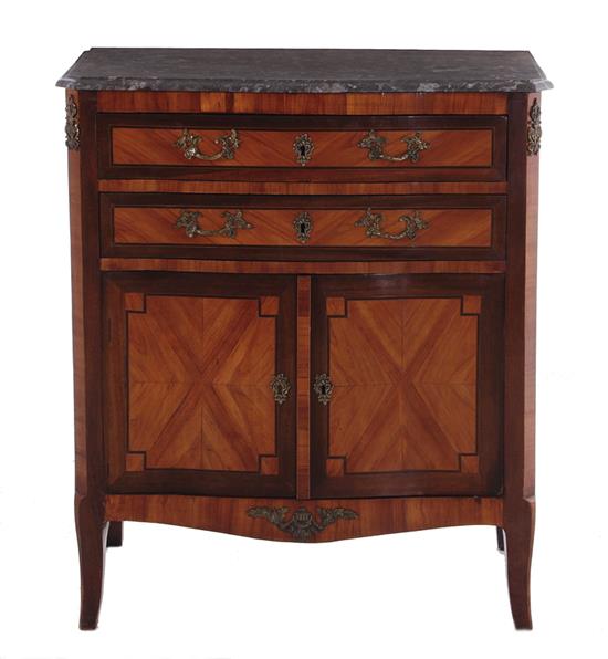 Appraisal: Louis XVI style inlaid kingwood cabinet mid th century gray-veined