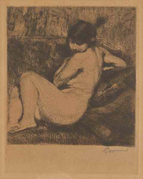 Appraisal: Albert Besnard Fr - Etching''Le Turban ou l'Airette '' pencil