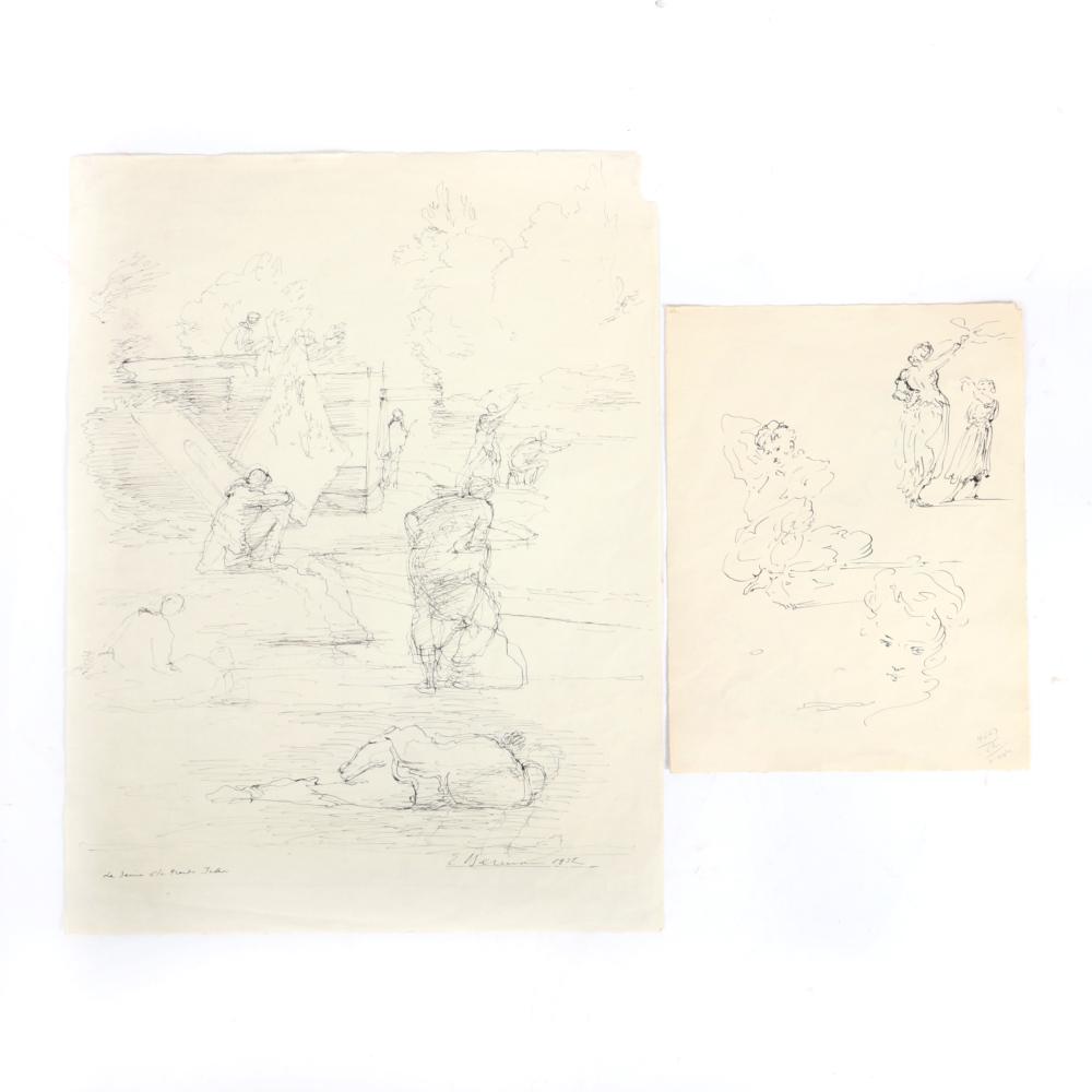 Appraisal: EUGENE GUSTAVOVICH BERMAN RUSSIAN - TWO SURREALIST DRAWINGS RENDERINGS FIGURE