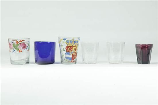 Appraisal: SIX TUMBLERS American mid th century Cobalt ''h paneled amethyst