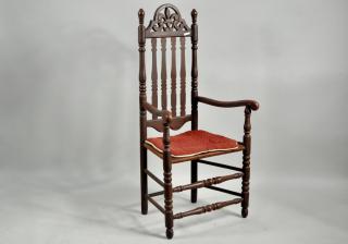 Appraisal: Carved Crested Turned Bannister Back Arm Chair Unusual Massachusetts carved