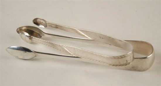 Appraisal: Two Silver Sugar Tongs a George II tongs with maker's