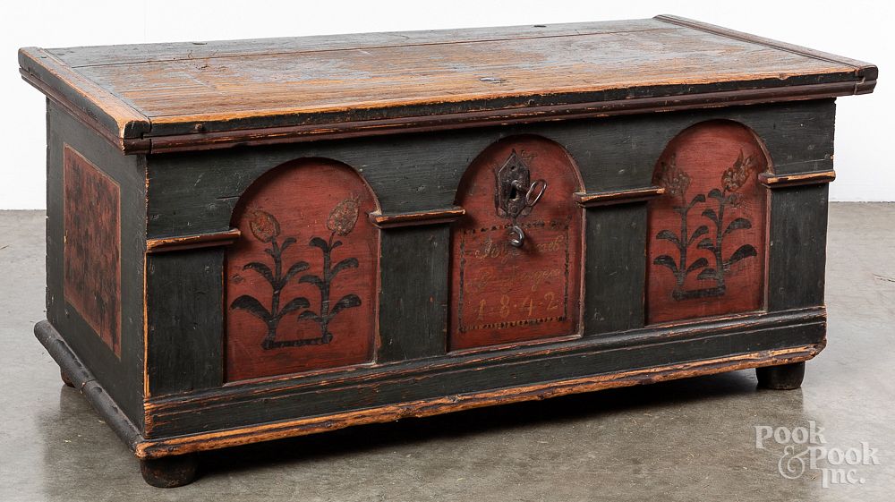 Appraisal: Continental painted pine dower chest Continental painted pine dower chest