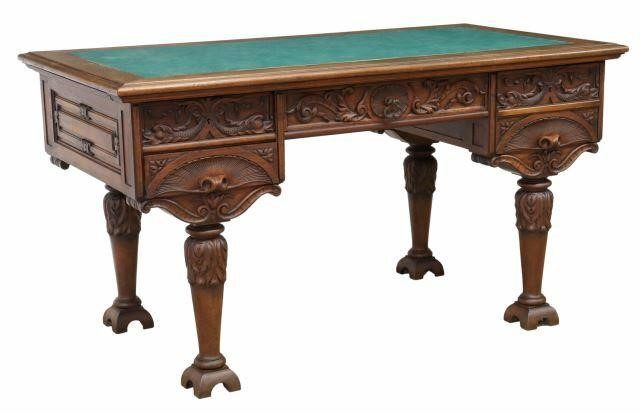 Appraisal: French Renaissance Revival walnut desk M Lerolle th c rectangular