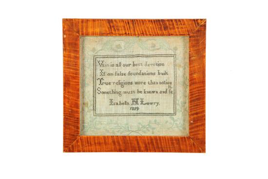 Appraisal: SAMPLER Isabella N Lowry American silk on linen Moral verse