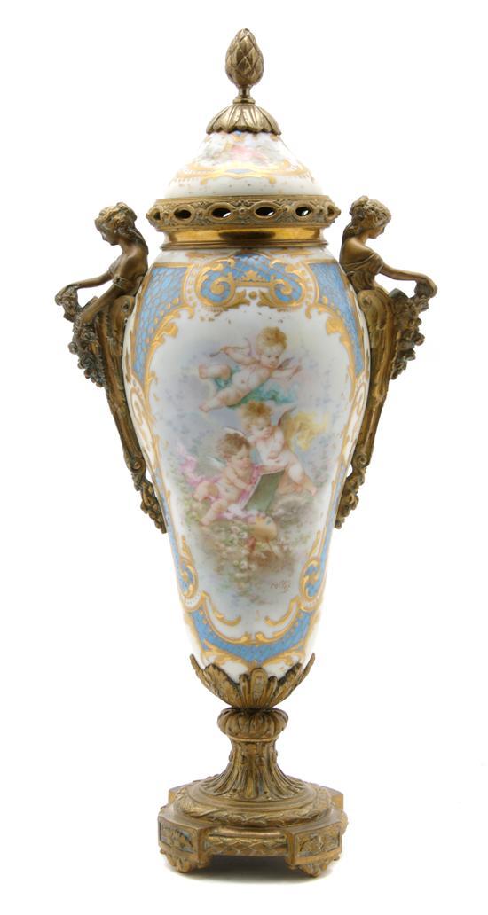 Appraisal: Sevres Style Gilt Metal Mounted Porcelain Vase the body with