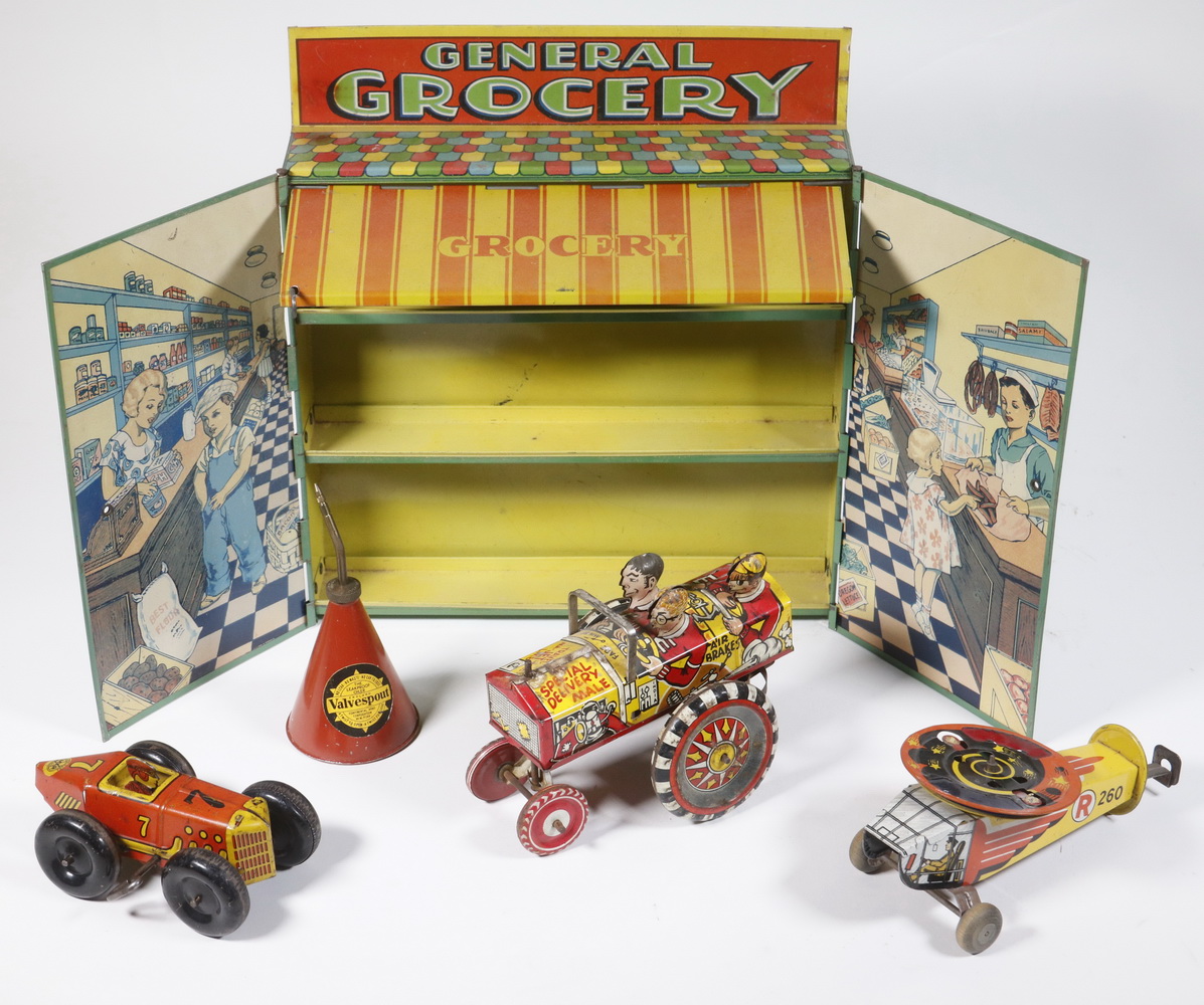 Appraisal: S TIN LITHO TOYS Including General Grocery empty shelves Wind-up