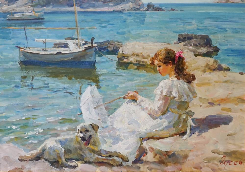 Appraisal: Vladimir Goussev Russian b Young Woman at the Beach Oil