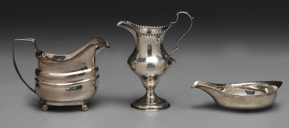 Appraisal: Three Pieces George III English Silver London urn-form cream pitcher