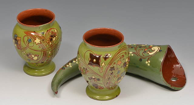 Appraisal: A PAIR OF BRANHAM POTTERY VASES with scratched and applied