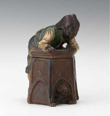 Appraisal: A Figural Humidor of Arab Boy Playing with Monkey Ceramic