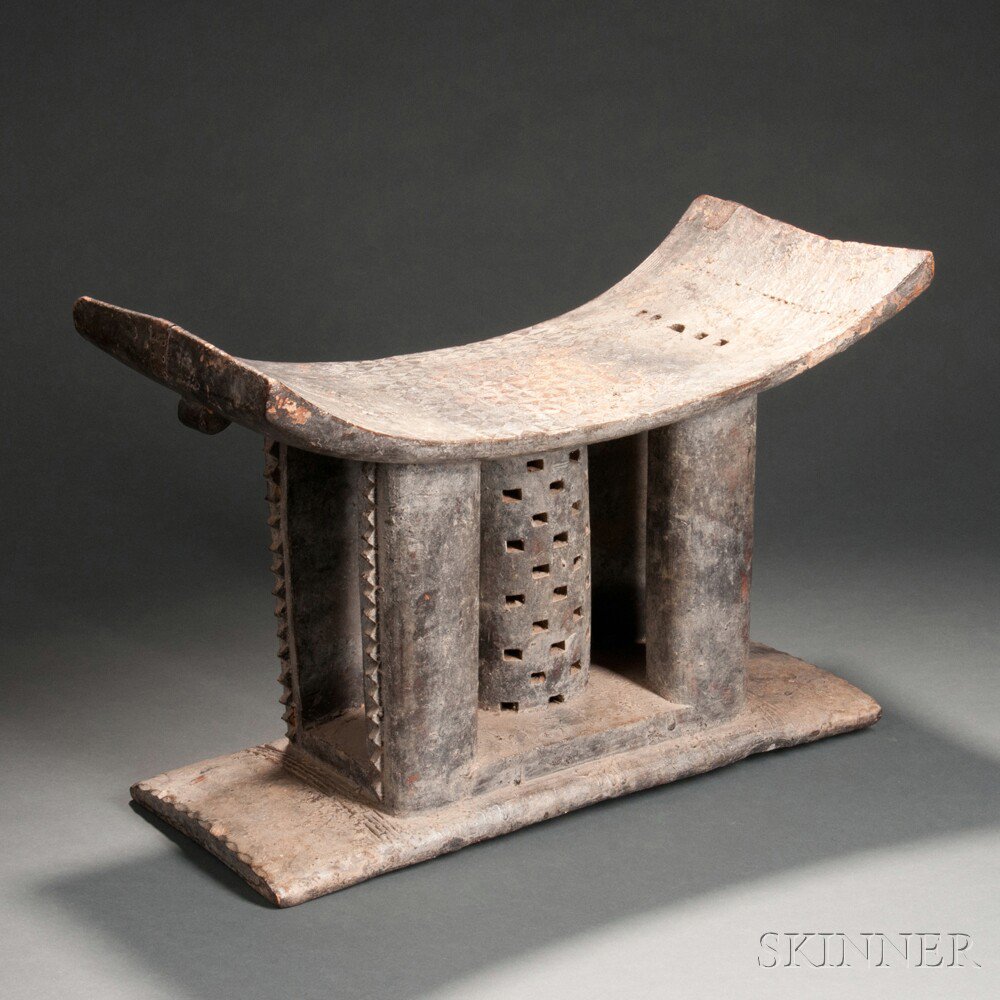 Appraisal: Ashanti Carved Wood Stool Ghana with carved geometric designs and