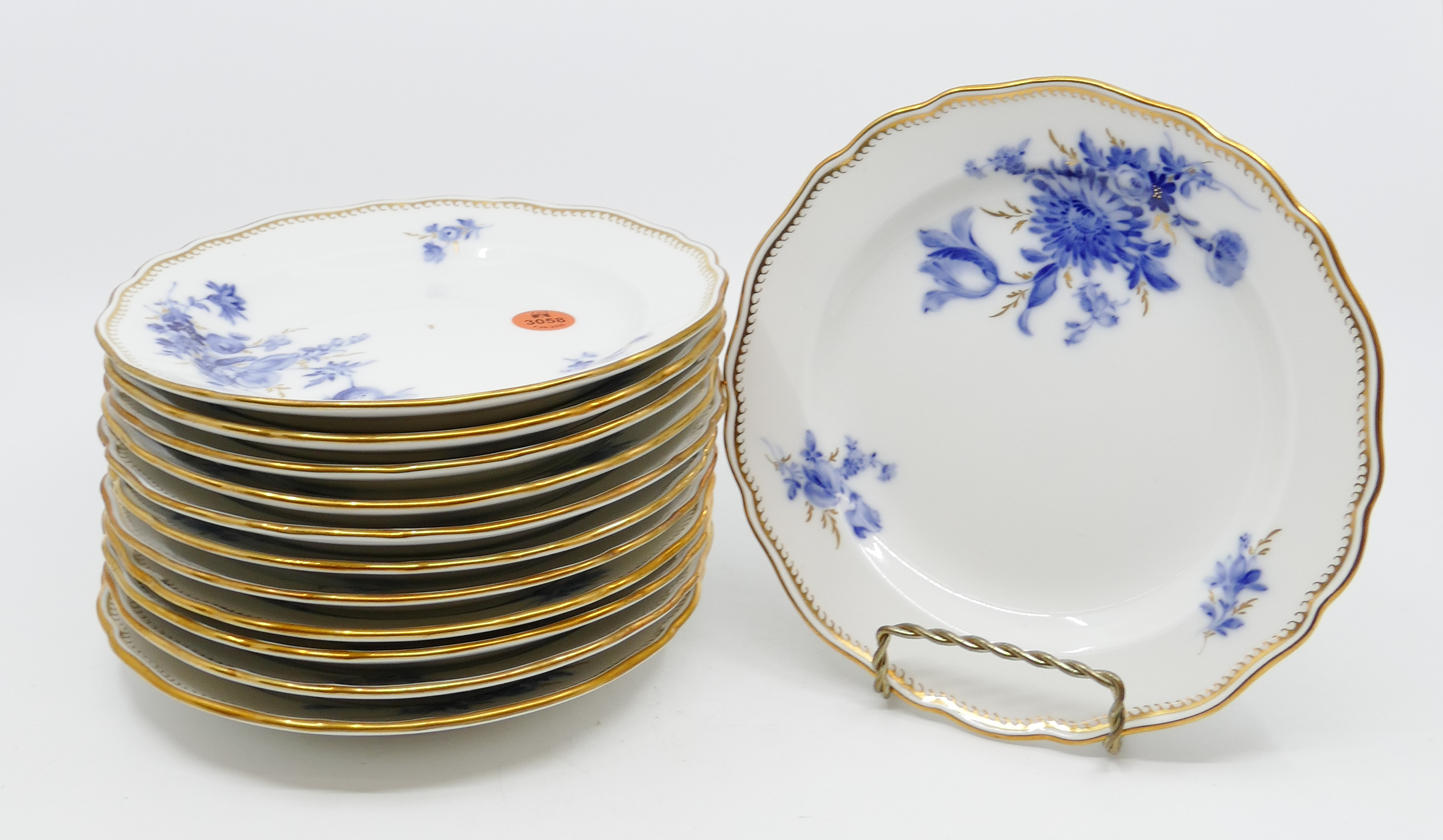 Appraisal: pc Meissen Blue Flowers Porcelain Dessert Plates Gilt decoration and