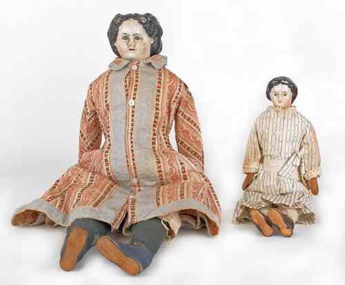 Appraisal: Two Greiner type dolls th c tallest - h