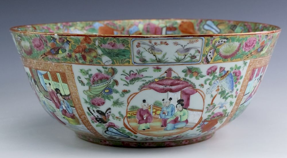 Appraisal: Chinese Export Rose Mandarin Porcelain Punch Bowl Vintage bowl crafted