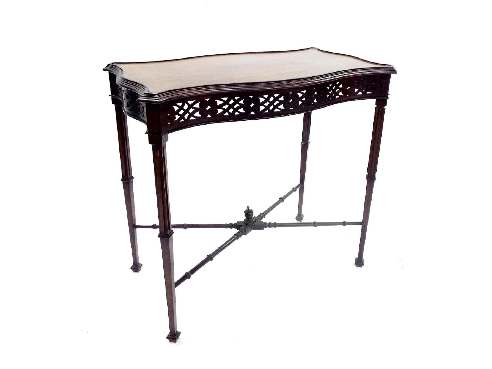 Appraisal: Georgian style mahogany serpentine silver table with metal plaque from