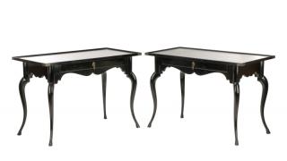 Appraisal: Pair Ebonized Hollywood Regency Console Tables Continental late th century