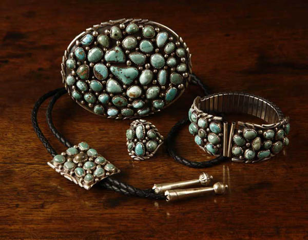 Appraisal: Native American Zuni sterling turquoise suite Native American Zuni sterling