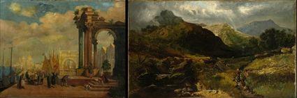 Appraisal: British School th Century Landscape with Mountains Oil on canvas