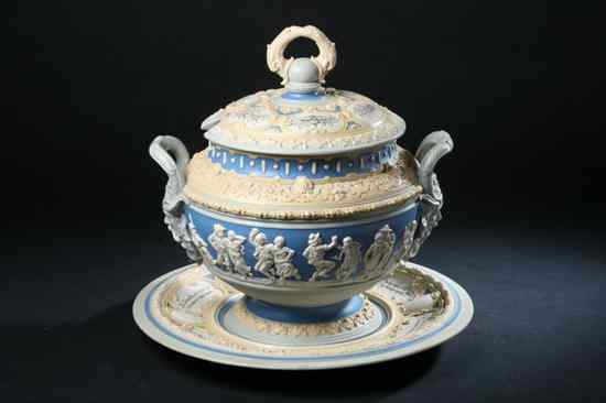 Appraisal: LARGE METTLACH STONEWARE PUNCHBOWL AND COVER WITH UNDERTRAY Impressed Mettlach