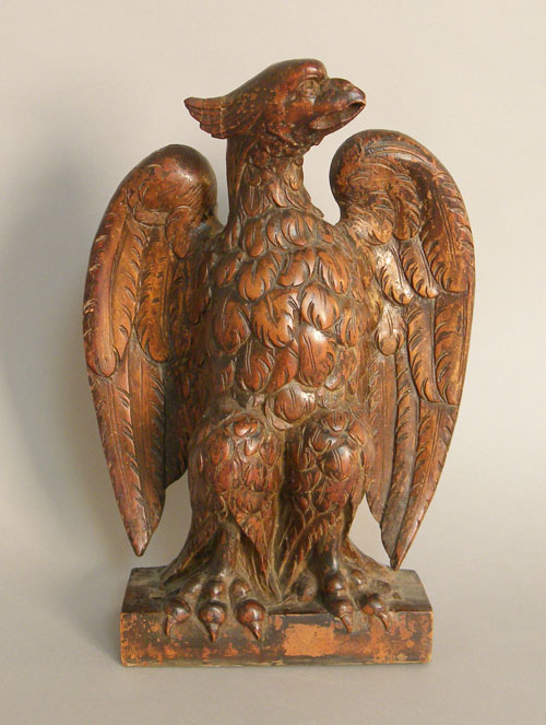 Appraisal: Carved wooden spread winged eagle th c