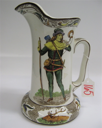 Appraisal: AMERICAN BUFFALO POTTERY PITCHER Robin Hood decorated with colorful transfer