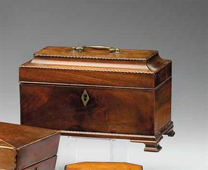 Appraisal: Inlaid Mahogany tea caddy late th century Rectangular form with