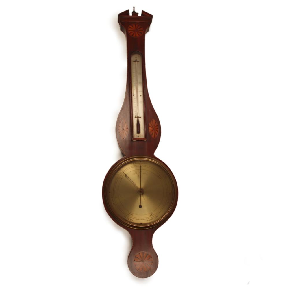 Appraisal: ENGLISH BANJO CASE BAROMETER CA WITH FINE MARQUETRY INLAY H