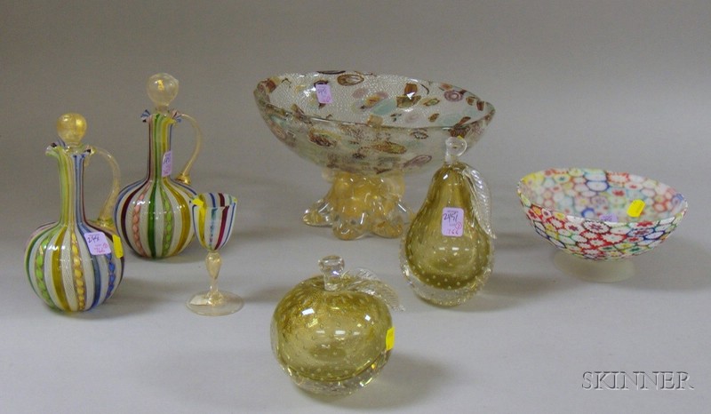 Appraisal: Seven Venetian Blown Glass Items including a pear and apple