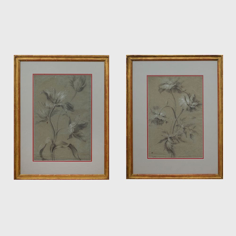 Appraisal: French School Sketch of Four Tulips and Sketch of Three