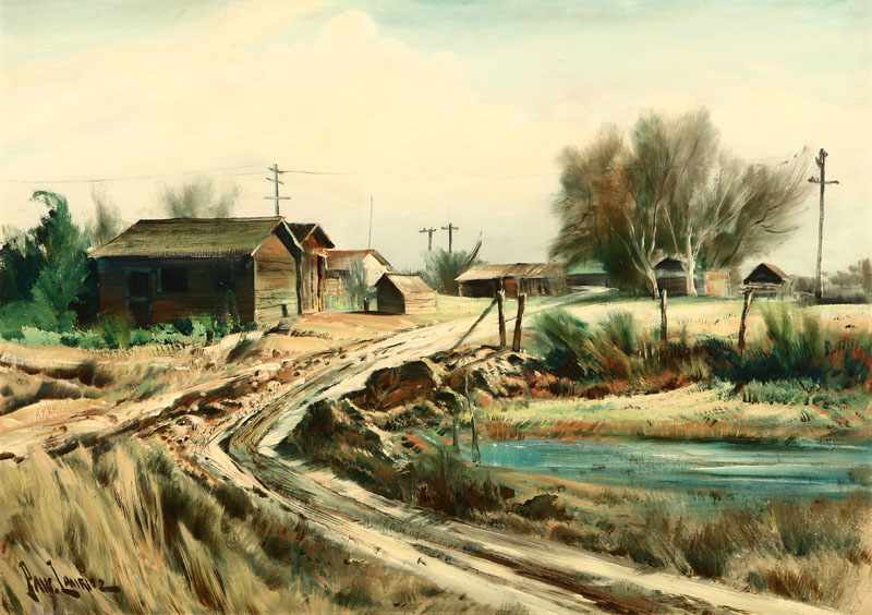 Appraisal: Paul Lauritz - Glendale CA Buildings in a Country Landscape