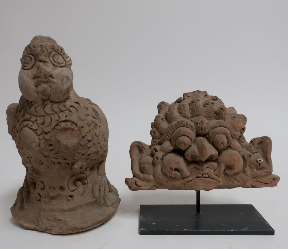 Appraisal: Clay Molded Guardians South East Asian likely Vietnamese or Balinese